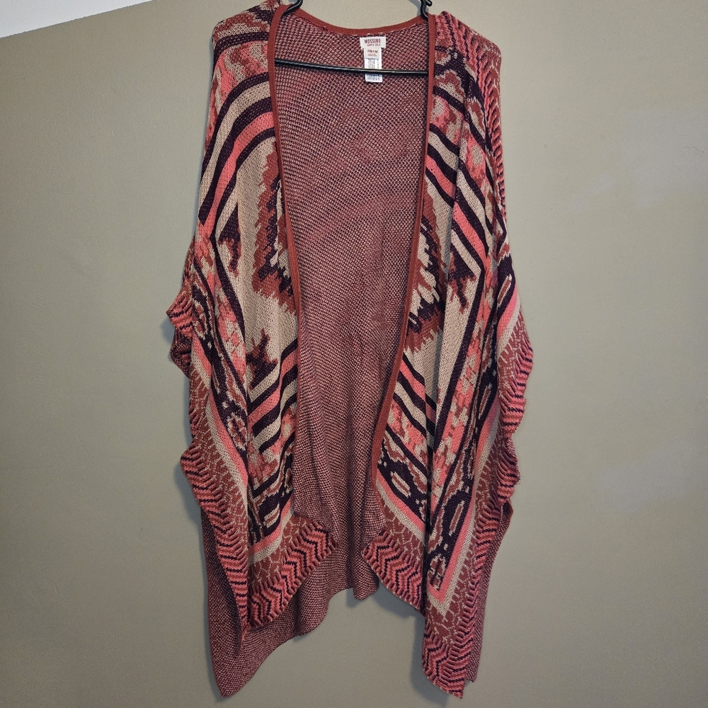 Mossimo Women's Geometric Open Front Kimono Cardigan Pink Red Beige Small/Medium
